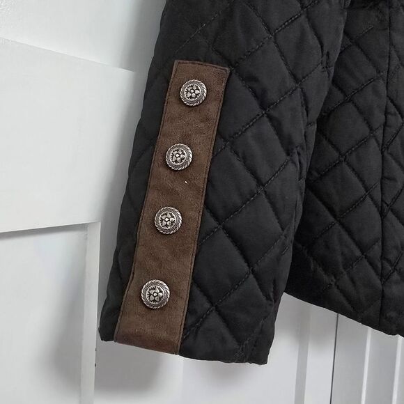 M. Miller Kristene Quilted Ulatrasuede Winter Jacket in Black Raccoon Fur Trim - Picture 10 of 16